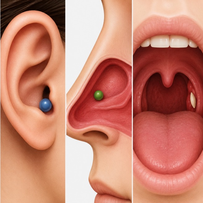 Foreign body in ear, nose and throat